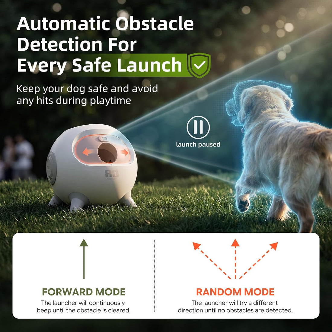 uahpet Automatic Ball Launcher for Dogs with Obstacle Detection