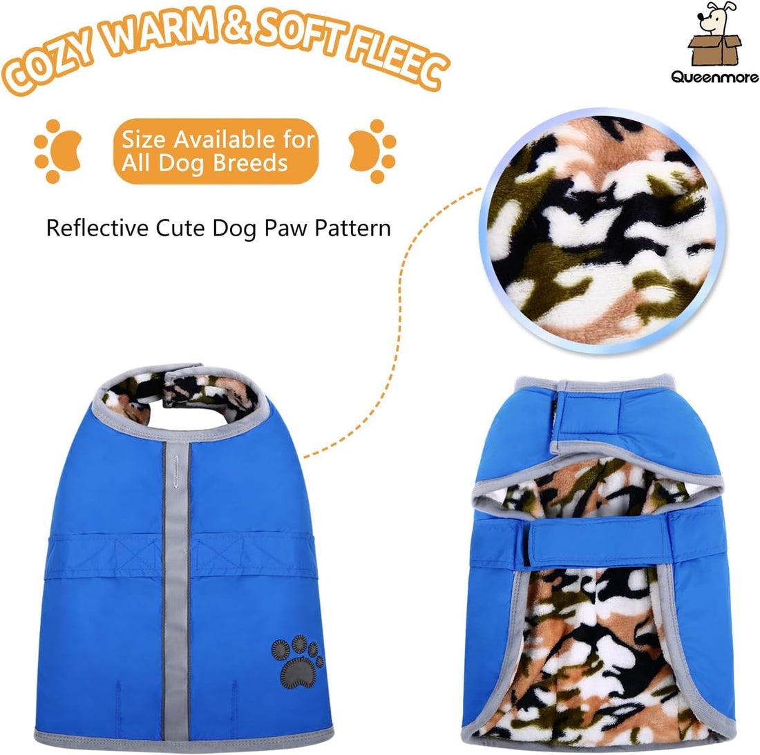 Queenmore Cold Weather Dog Coats Loft Reversible Winter Fleece Dog