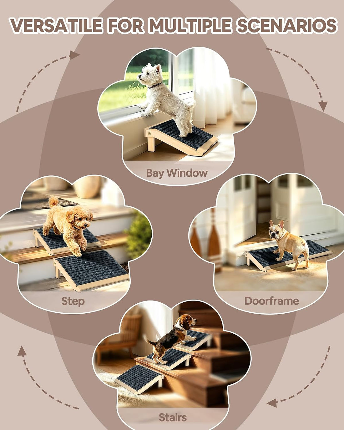 2-Pack Dog Ramp for Stairs,Foldable Dog Ramp Solid Wood Anti-Slip Pet