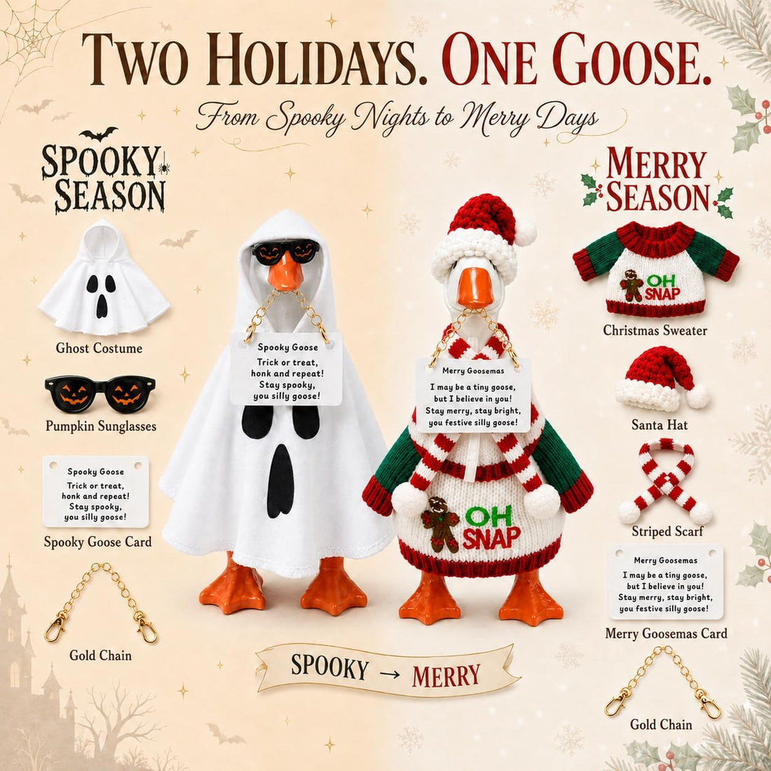 2 Pack Desk Goose Outfits 7 Inches for Halloween Christmas and Holiday