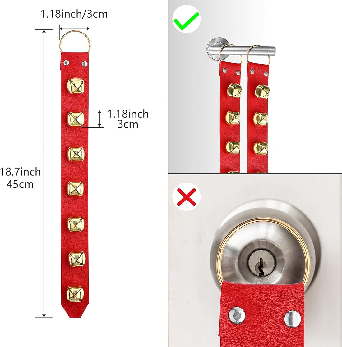 Frienda Hanging Jingle Sleigh Bells 7-Bell Dog Doorbells for Door