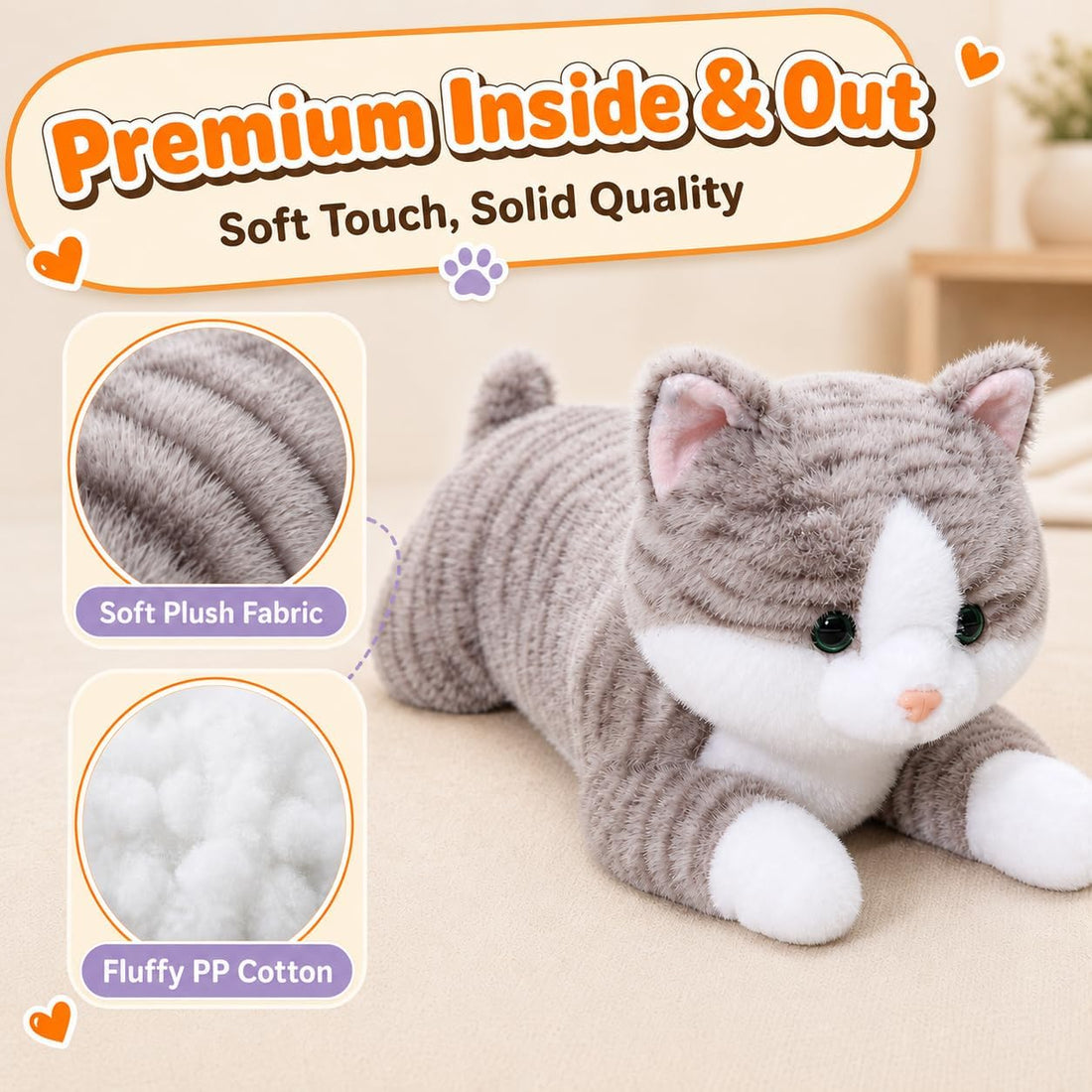 Weighted Cat Stuffed Animal, 3 lb, 23.6 in Plush Cat