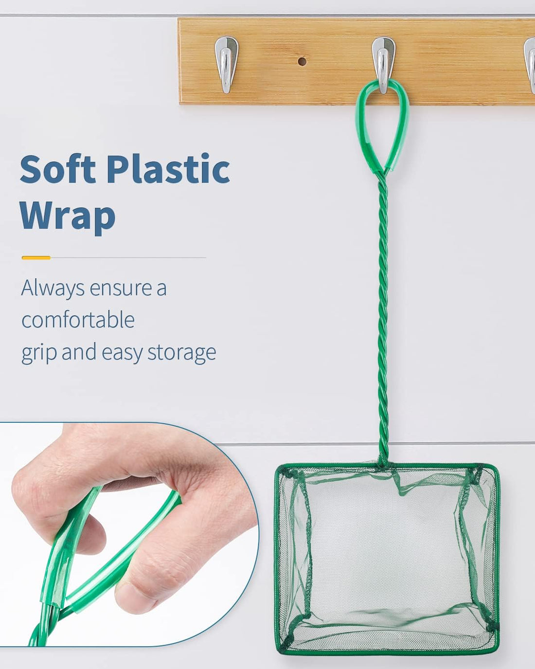 Pawfly Aquarium Fish Net with Braided Metal Handle Square Net