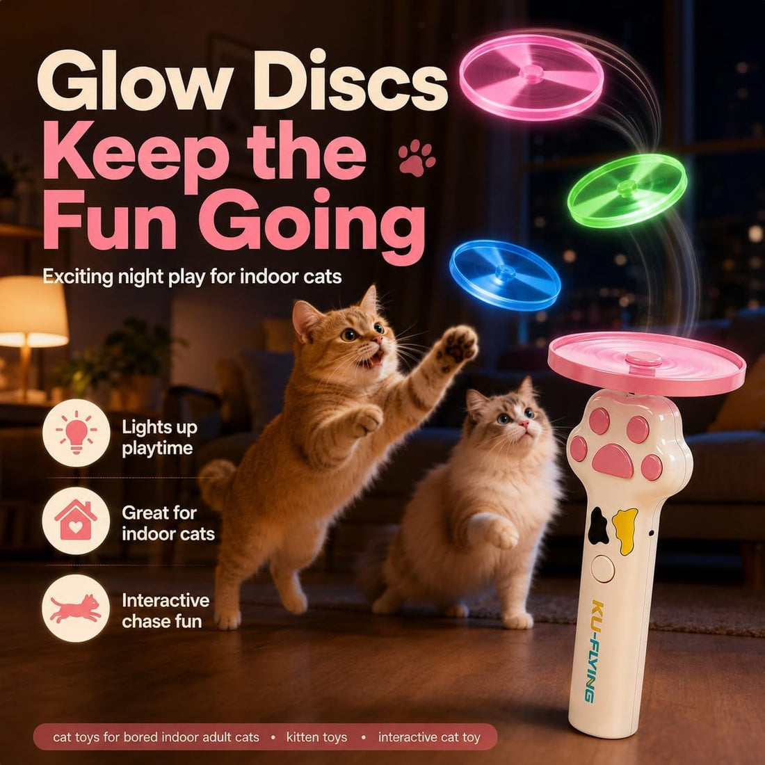 PDVMWPJ Cat Fetch Toy Launcher with 10 Soft & Flexible Discs