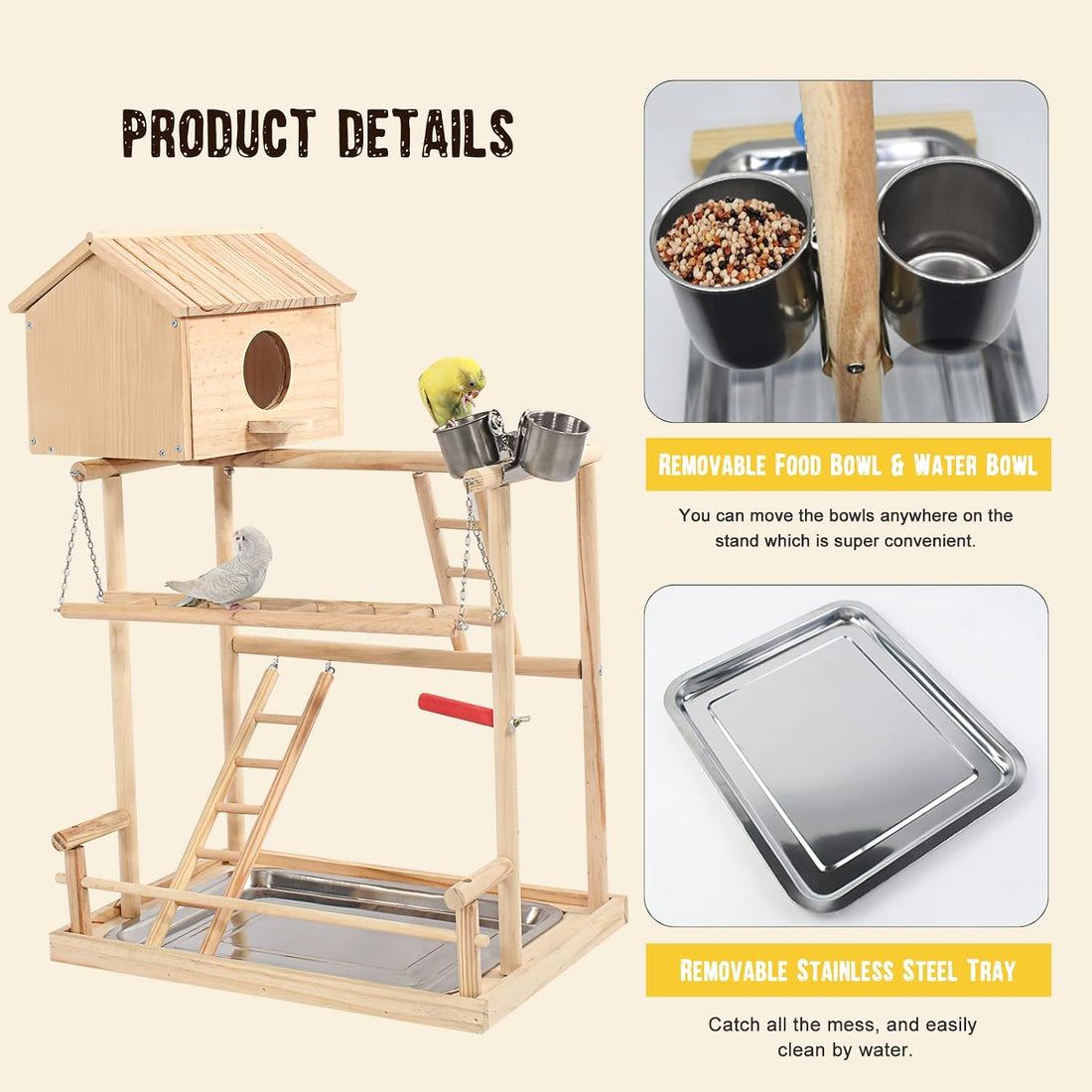 HiCaptain Large Bird Playground, 3 Layers Cockatiel Playground