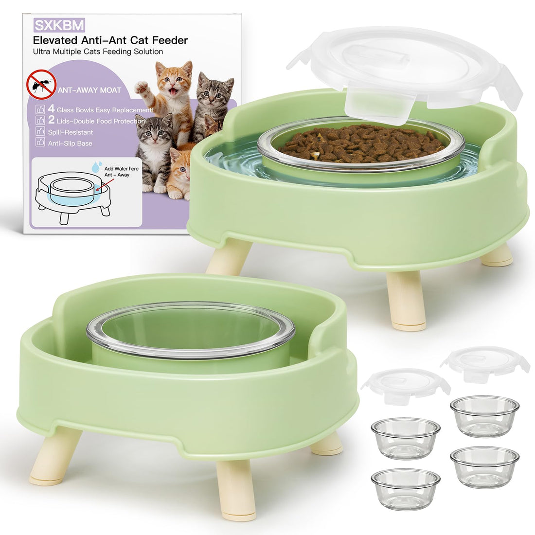 SXKBM 2 Pack Ant Not Cross Elevated Cat Bowls Mess Proof-4 Food Grade