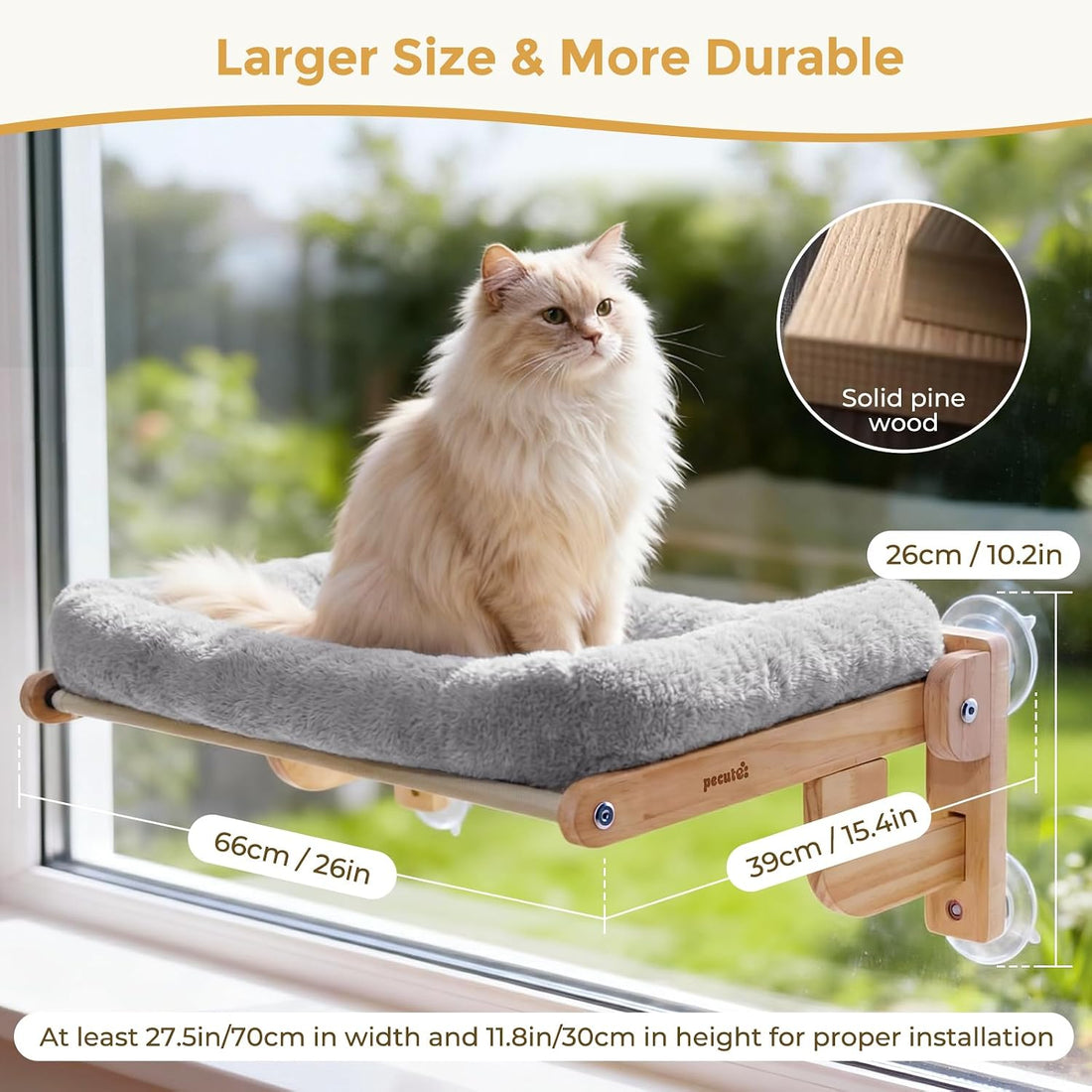 Pecute Cat Window Hammock Foldable, Cat Bed with Soft Cushion Grey