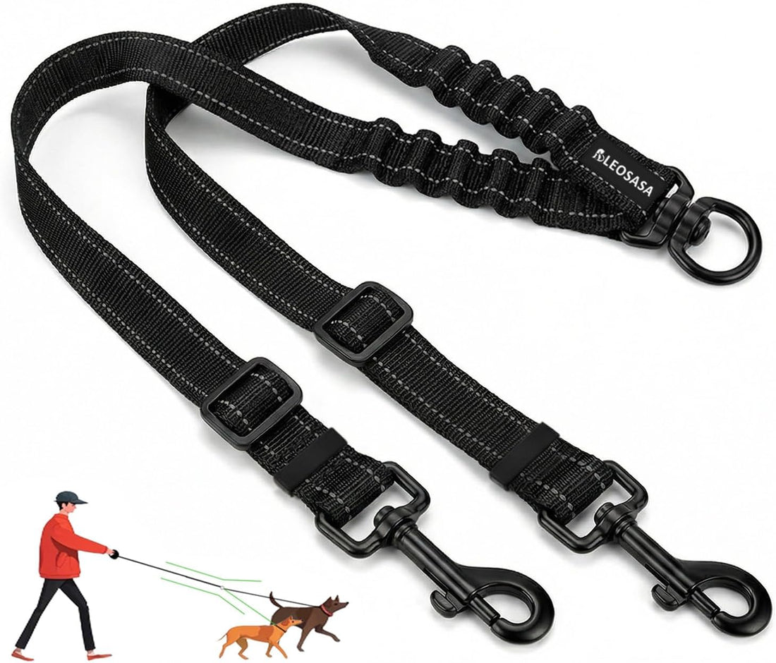 Double Dog Leash for 2 Dogs - No Tangle 360°Swivel Splitter
