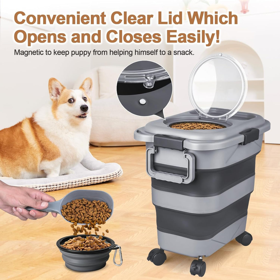 Dog Food Storage Container, 10-20 lbs Airtight Collapsible Cat Food