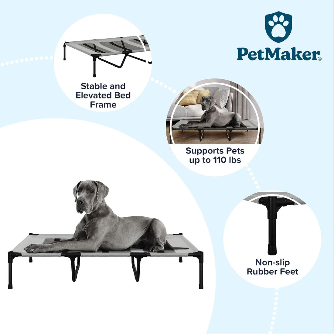 Elevated Dog Bed - 48x35.5-Inch Portable Pet Bed with Non-Slip Feet