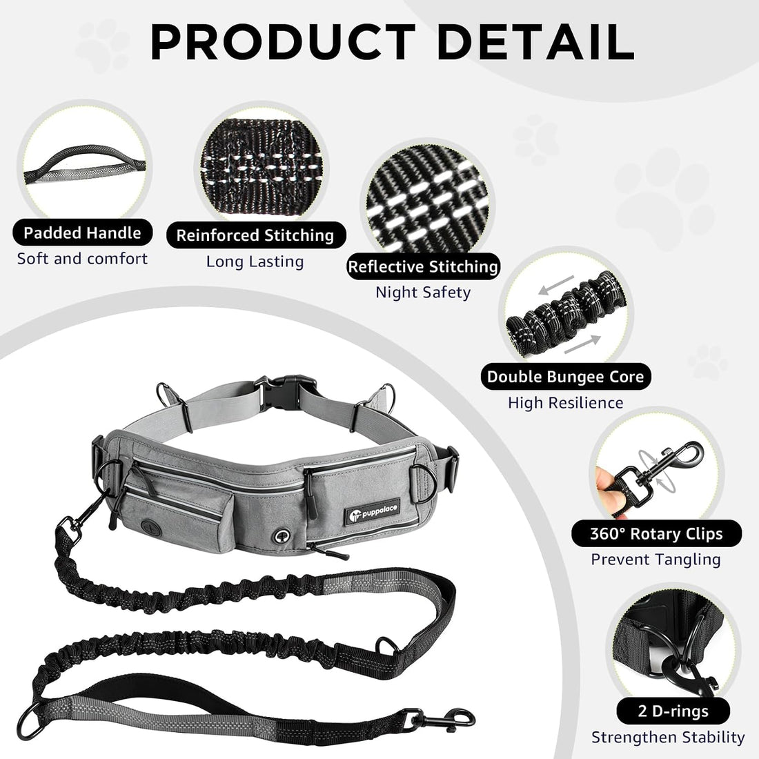 Hands Free Dog Leash with Waist Pack Bungee for Running