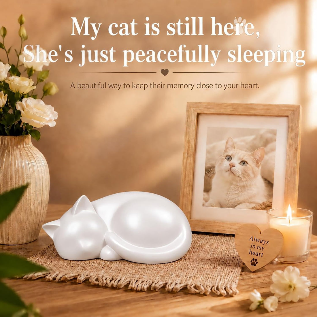 Handmade Sleeping Cat Urn for Ashes