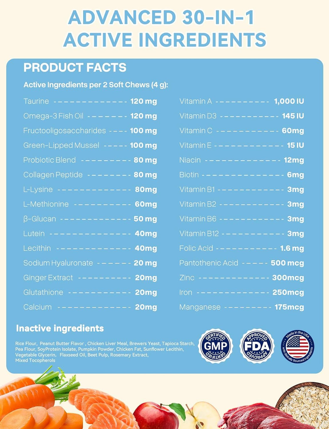 30-in-1 Dog Vitamins and Supplements, Peanut Butter 200ct