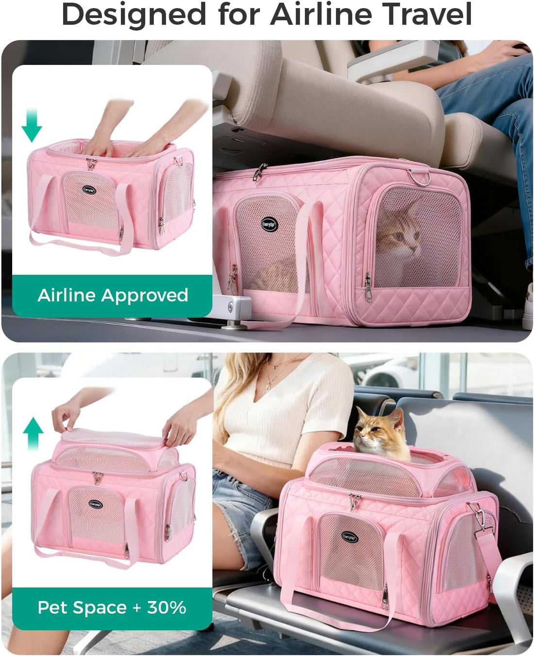 Airline Approved Cat Carrier with Expandable Top, 17x11x9.5 in