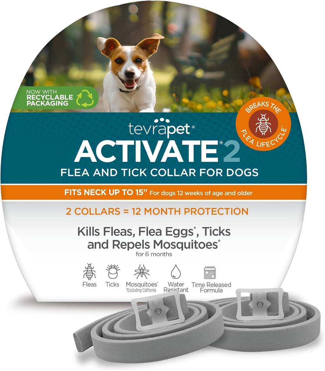 TevraPet Activate 2 Flea and Tick Collar, Large Dogs