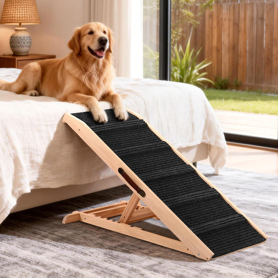 43" Foldable Dog Ramp 6-Level Adjustable Non-Slip for Bed Couch Car