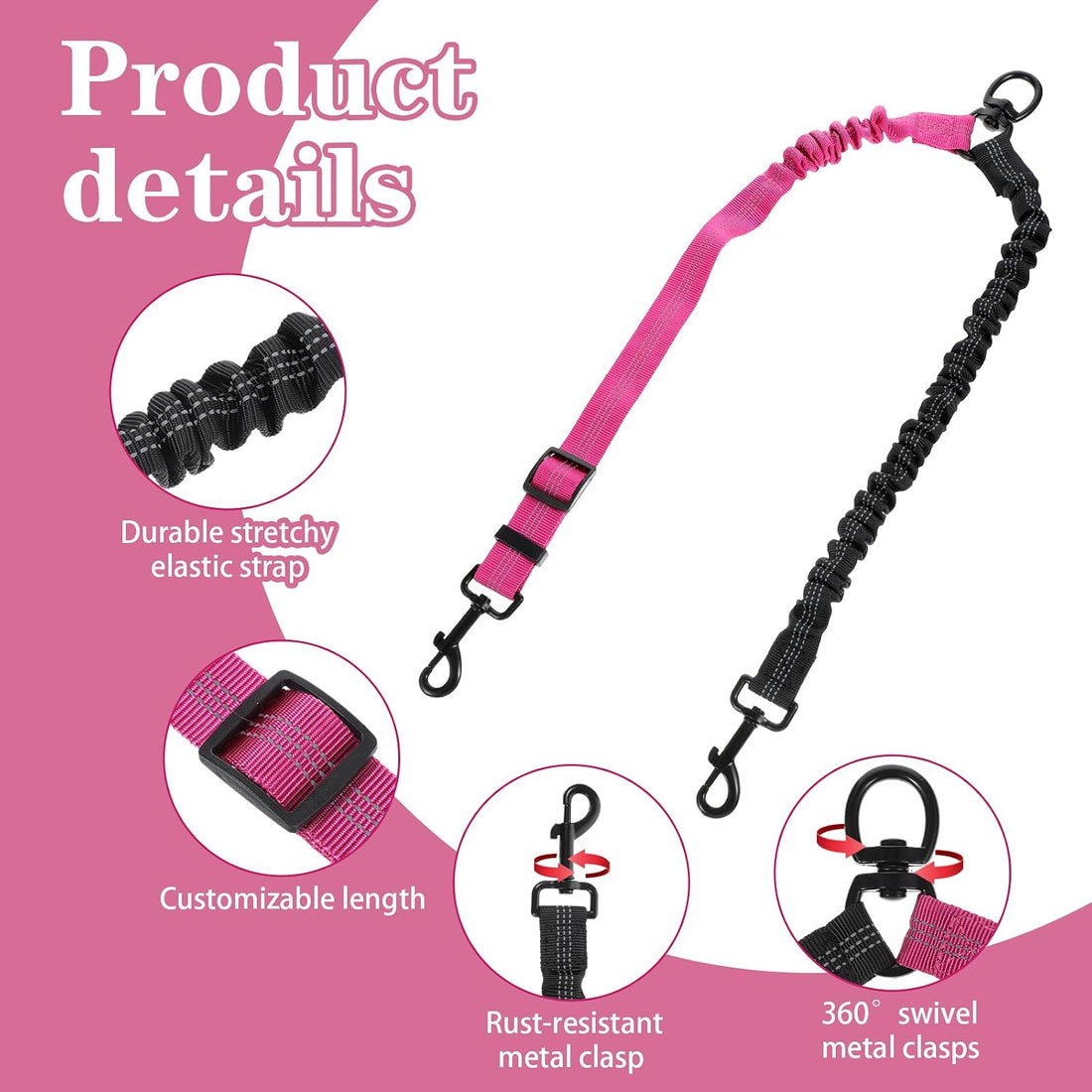 Double Dog Leash, 360° Swivel No Tangle Dual Lead for Two Size Dog