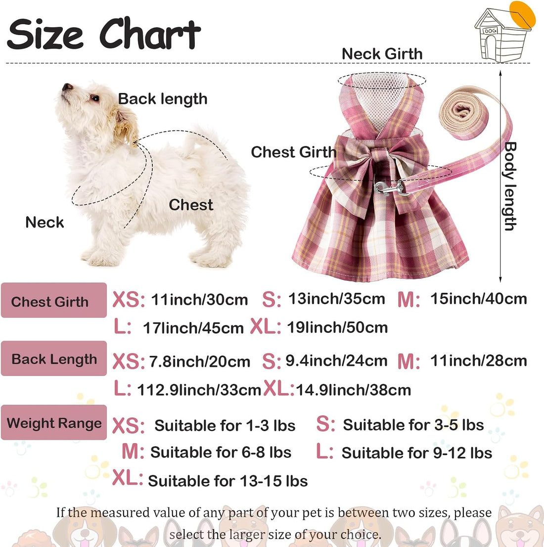 Potchen 4 Pcs Plaid Dog Dresses, XS, 11 in