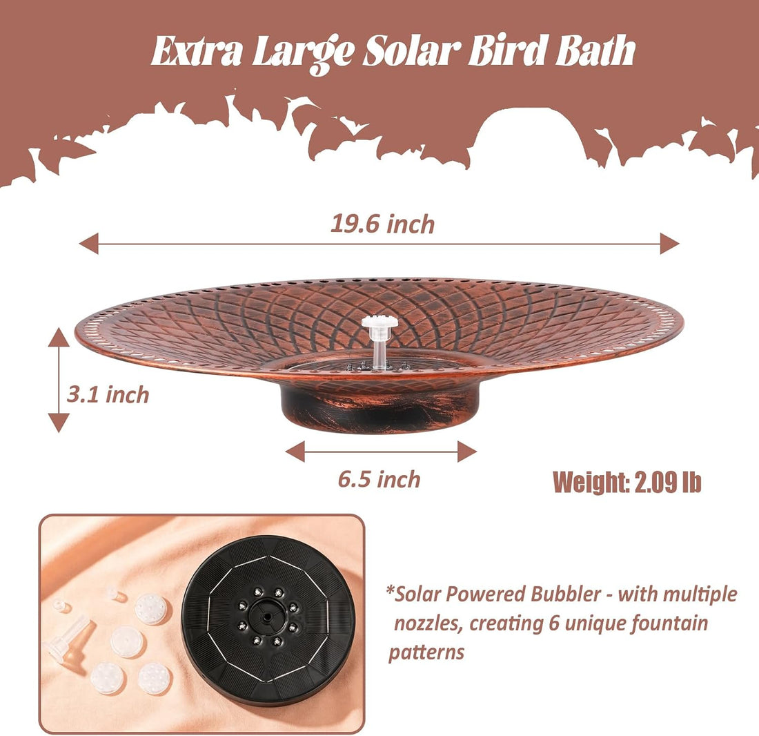 19.6" Large Bird Bath with Solar Fountain
