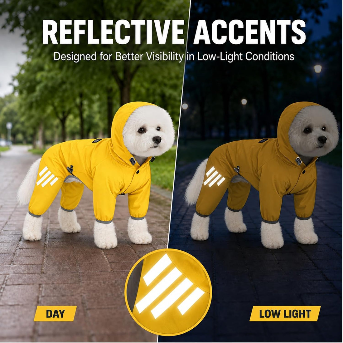 Dog Raincoat Pup Hood Waterproof Dog Rain Jacket with Reflective