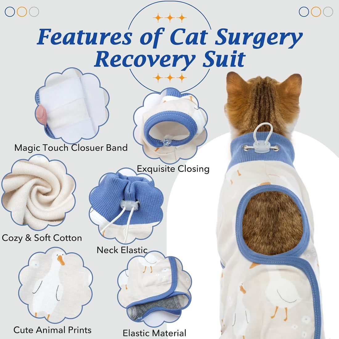 DENTRUN Cat Surgery Recovery Suit Female Male Soft Onesie