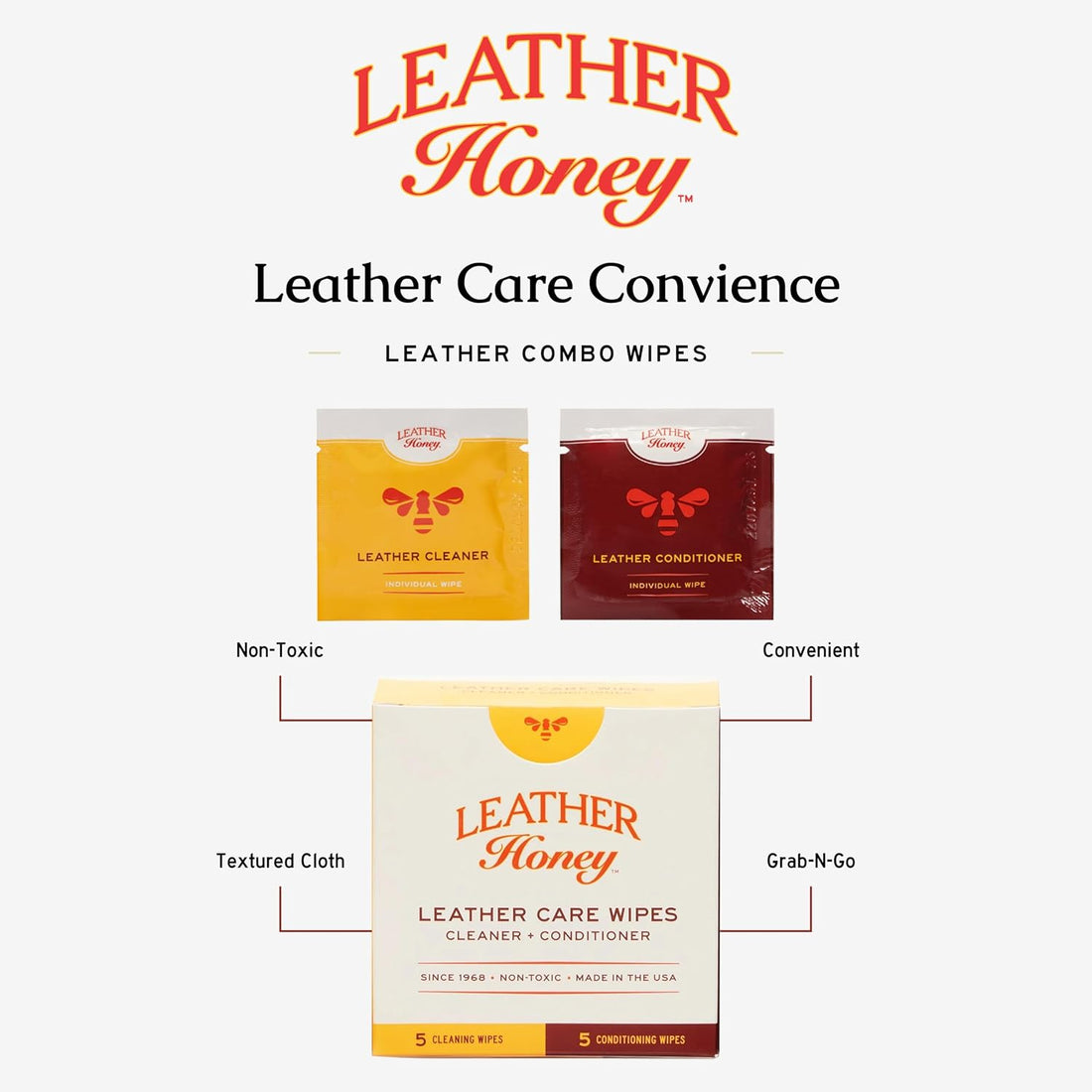 Leather Honey Combo Wipes with Conditioner and Cleaner Wipes