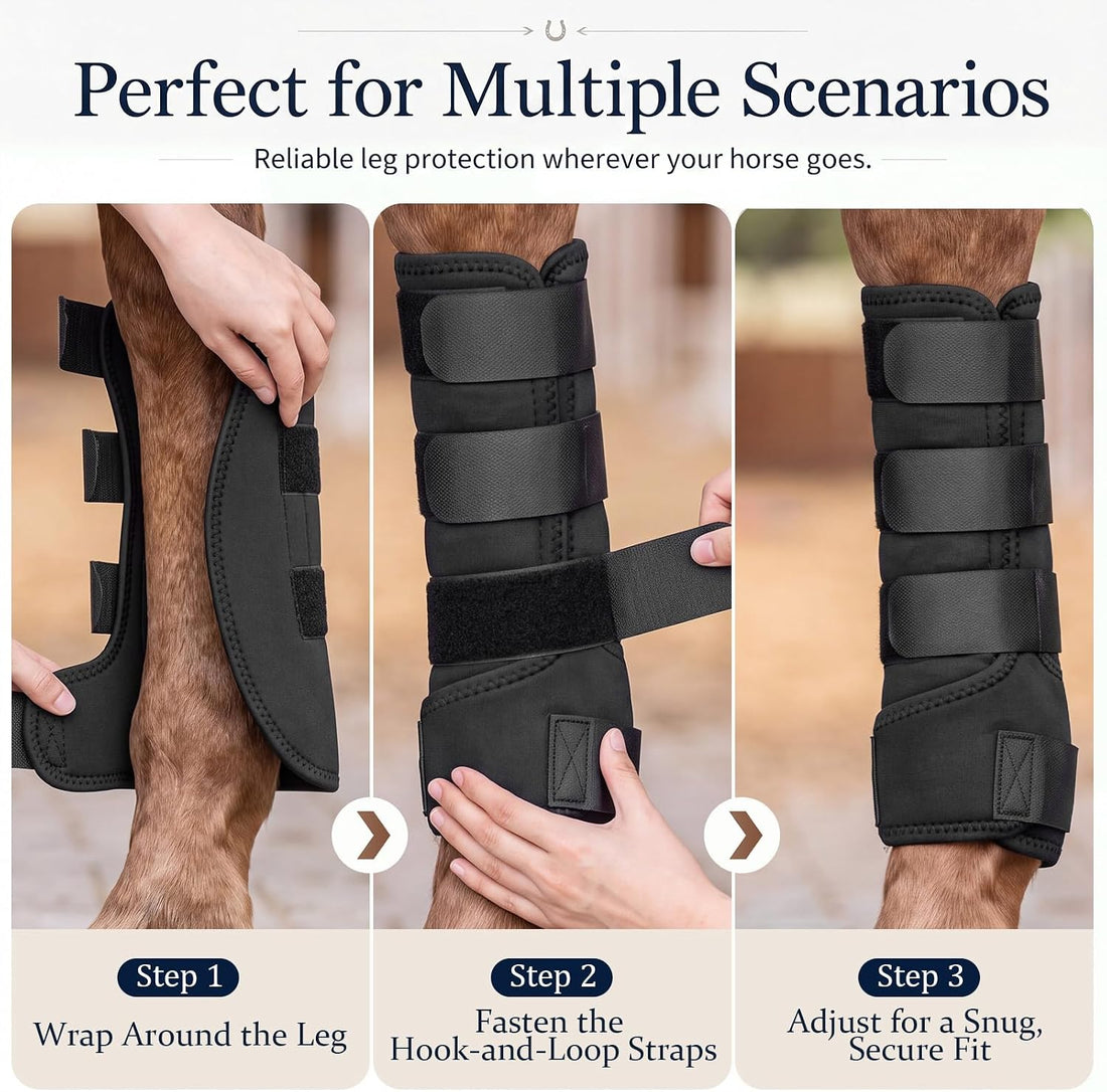Abbylike L-14 Padded Horse Leg Wraps, Nylon Standing Wraps, Black