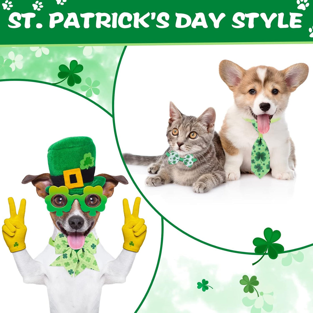 Chunful 100 Pcs Valentine's Dog Bow Ties St. Patrick's Day Dog