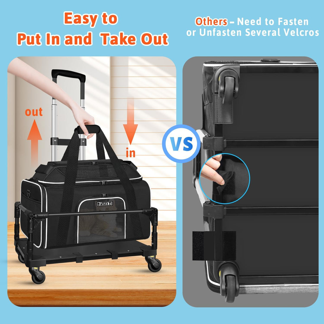 Petskd Top-Expandable Small Pet Carrier with Wheels Airline Approved