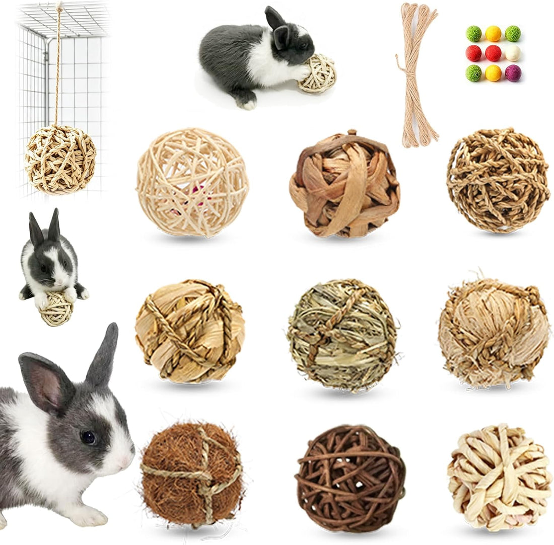 9PCS Bunny Chew Grass Balls with Rope