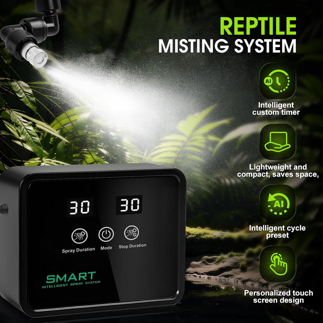 Reptile Humidifier Reptile Mister System with Timer & 360° Nozzles