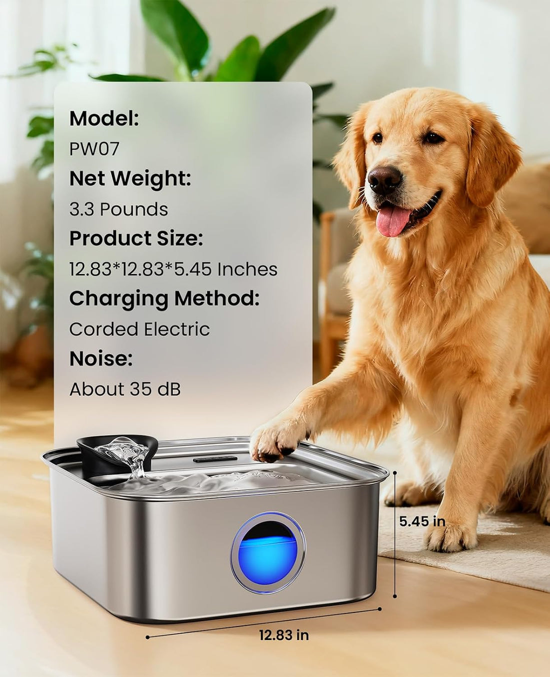 oneisall Dog Water Fountain for Large Dogs