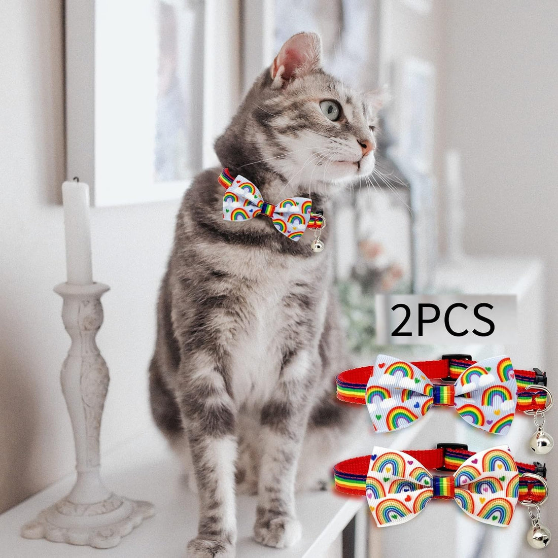 Casidoxi 2 Pcs Rainbow Cat Collar Breakaway with Bell