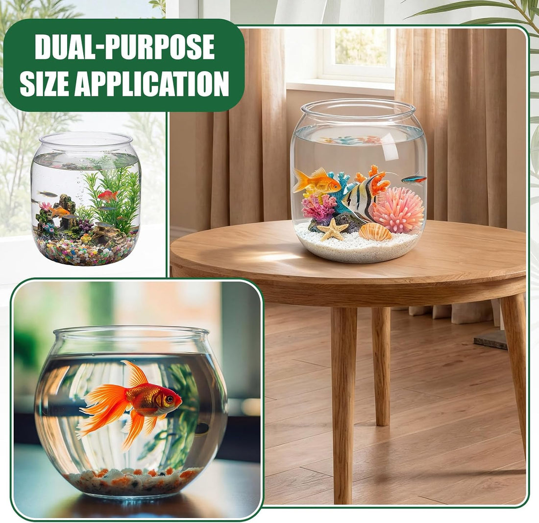 2 Pcs 4 Gallon & 1 Gallon Plastic Fish Bowl Large Round Clear Betta