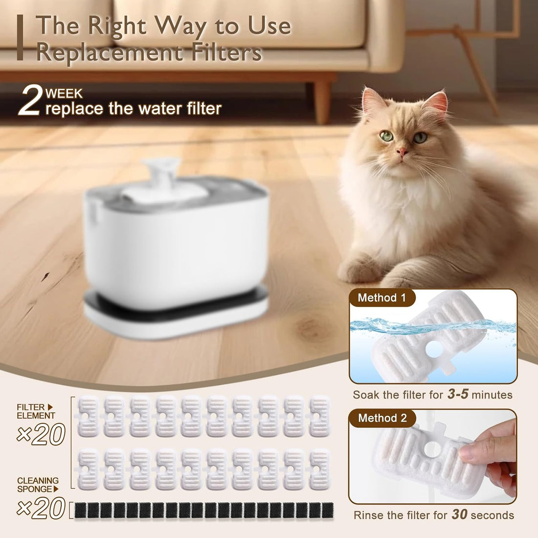 SORON 20 Packs Filter Replacement Compatible with PETLIBRO Cat Water