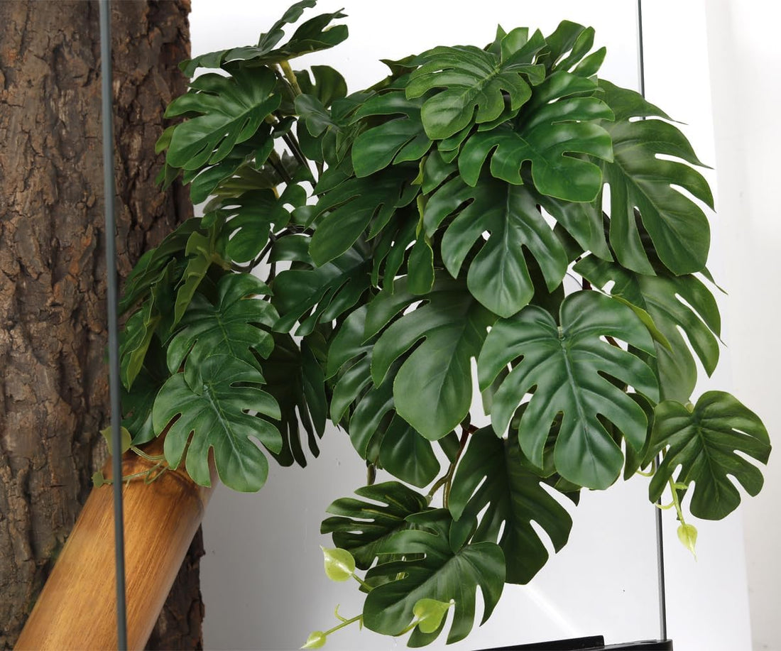 2Pack Reptile Plants for Terrarium, Fake Monstera with Suction Cups