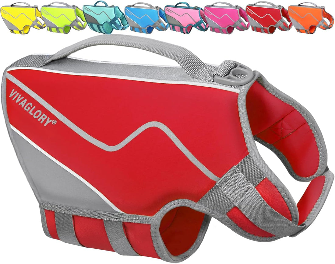 VIVAGLORY Dog Life Vest Neoprene Dog Swim Vest, M