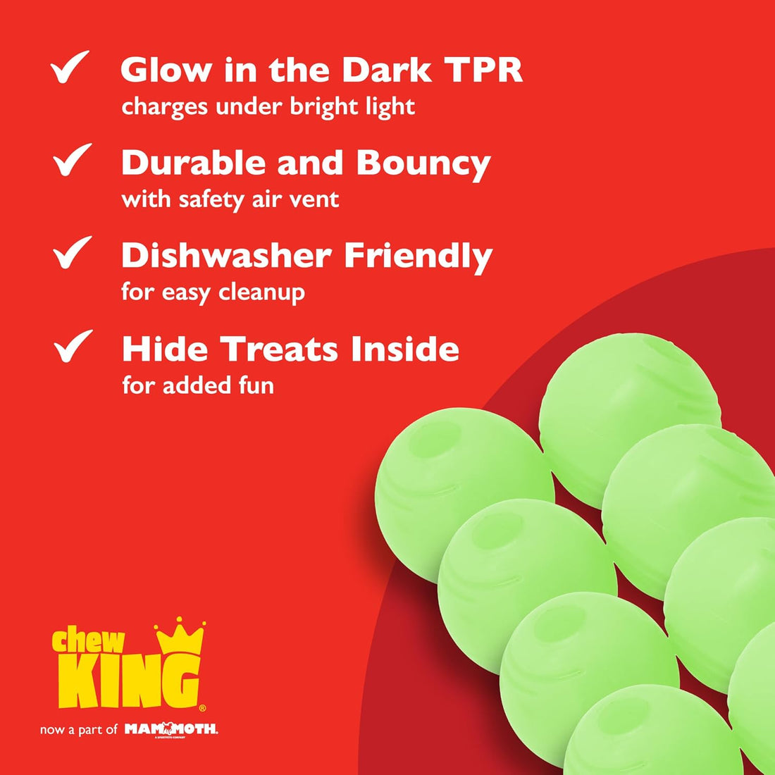 Chew King by Mammoth Glow-in-the-Dark Dog Fetch Balls