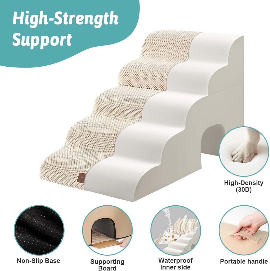 COZY KISS Extra Wide Dog Stairs with Tunnel