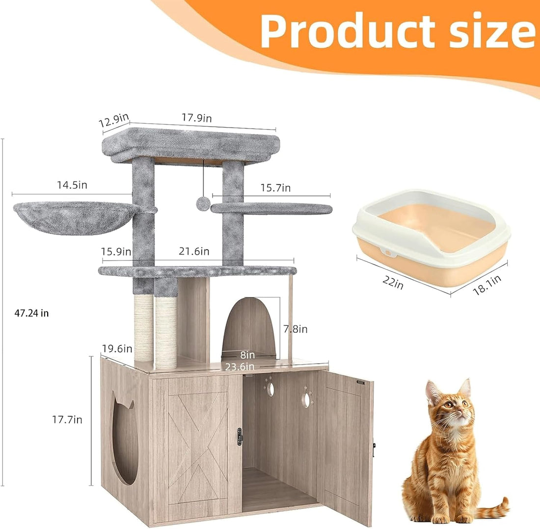 HavenlyYouth Litter Box Enclosure with Cat Tree,Cat Tree with Litter