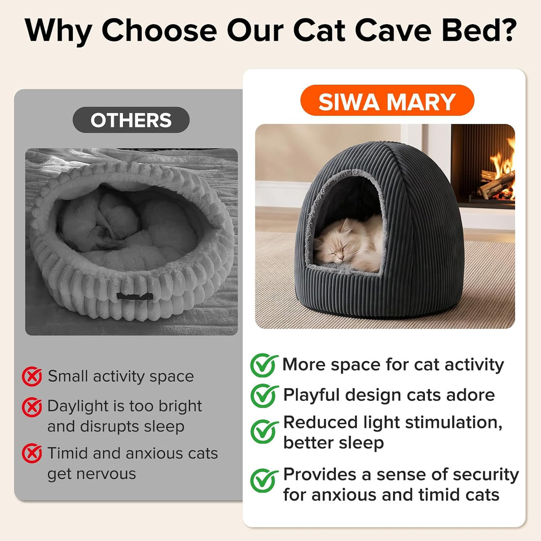2-in-1 Cat Beds for Indoor Cats Cave Enclosed Bed with Washable Pillow