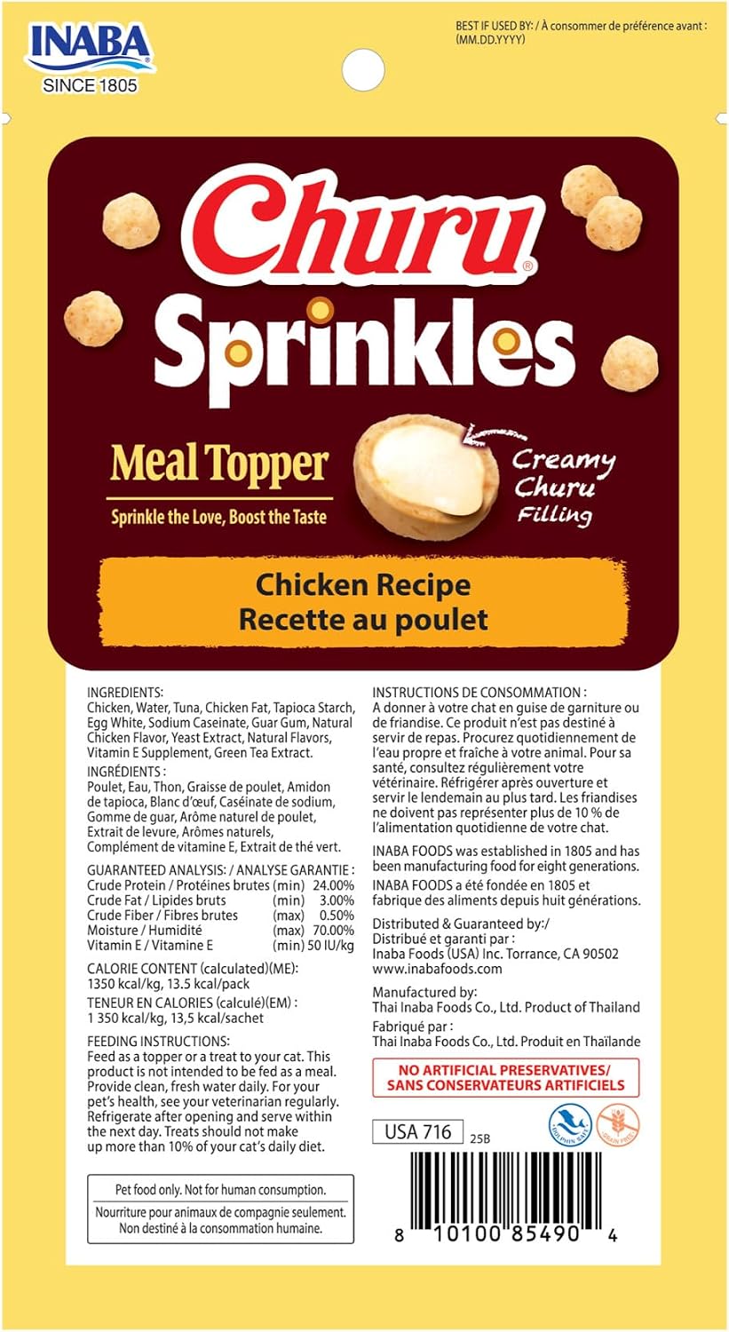 INABA Churu Sprinkles Cat Meal Topper, Chicken, 18ct