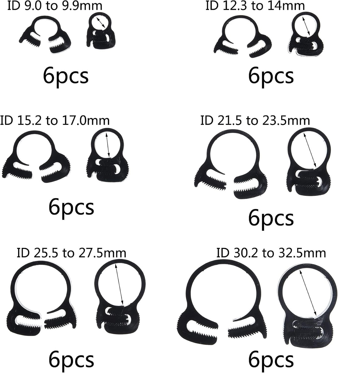 Reef Aquarium Nylon Hose Clamps Set, 8.1-32.5mm, 36pack