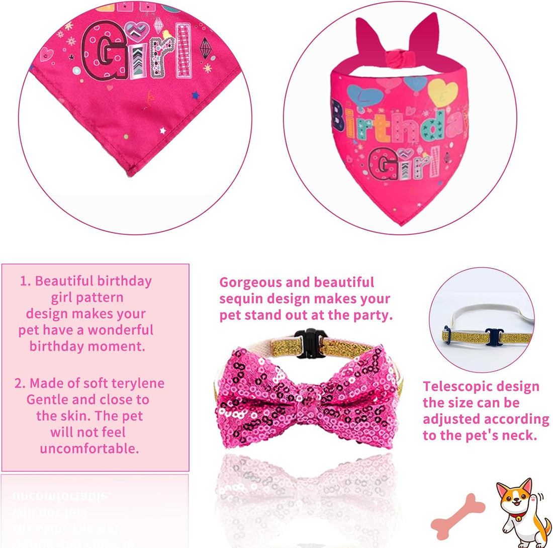 Hot-Pink Dog Birthday Party Supplies Pet Birthday Bandanas Girl Doggy