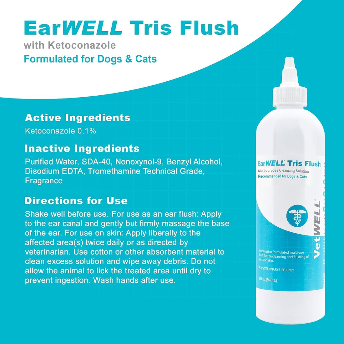 VetWELL Dog Ear Cleaner Solution & Infection Treatment for Dogs & Cats