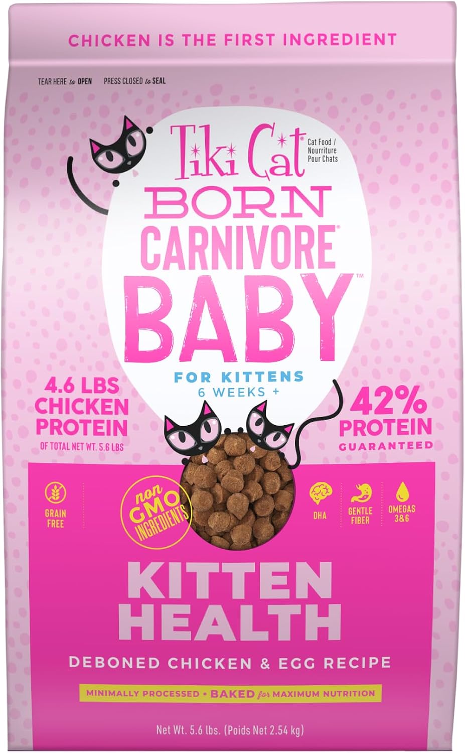 Tiki Cat Born Carnivore Baby Dry Cat Food, Chicken & Egg, 2.8 lb Bag