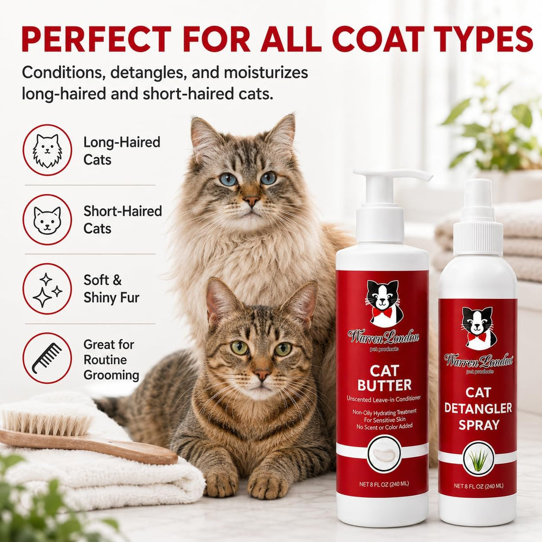 Warren London Cat Detangler & Hydrating Butter Combo, Unscented 8oz