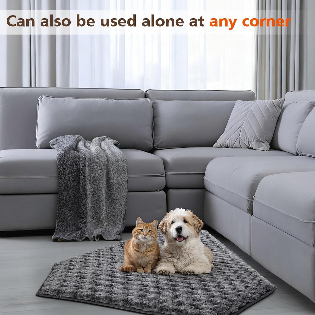 Hahafelt Corner Dog Crate Bed Large 42.5x23.8" Furniture Pad Gray