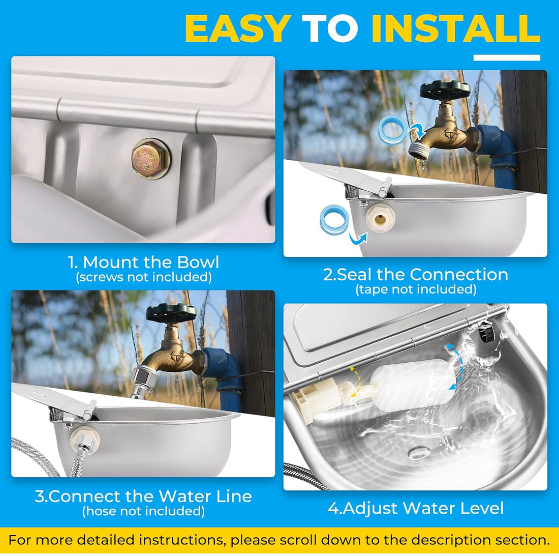 NATGAI Automatic 304 Stainless Steel Waterer Bowl