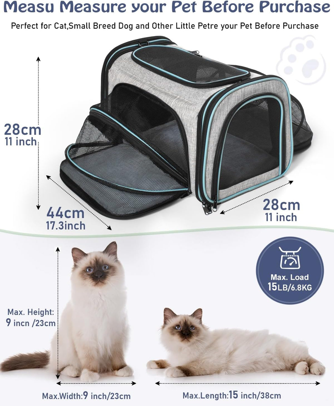 Siivton Cat Carrier,4 Sided Expandable Pet Carrier